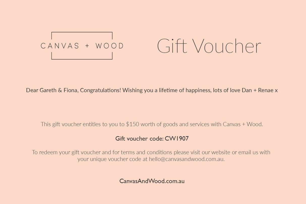 canvas and wood gift voucher