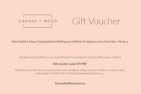 canvas and wood gift voucher