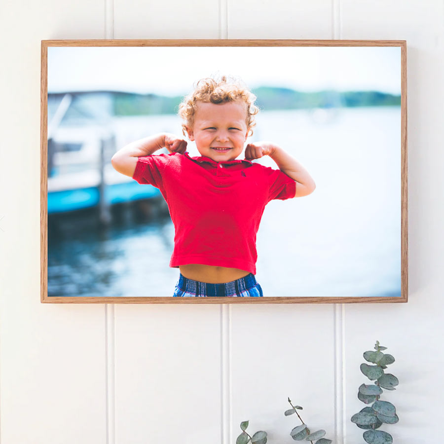 Rectangle stone photo print on a wall, framed in native Australian Tasmanian Oak timber